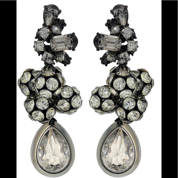 J. Crew Caterpillar Cluster Silver And Gray Rhinestone Studs Black-Tone Earrings - Picture 8 of 12